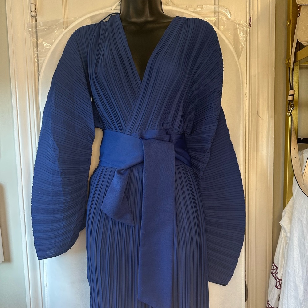 C/MEO COLLECTIVE Decided Cobalt Blue Plisse Pleated Kimono Midi Dress - Picture 4 of 8